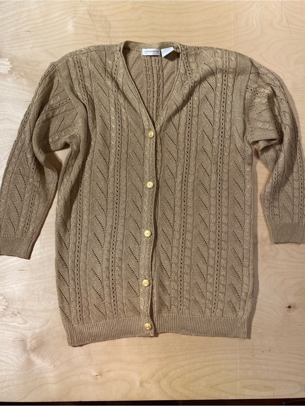 Liz Claiborne Lightweight Tan Knit Cardigan with Button Front Medium (SB)